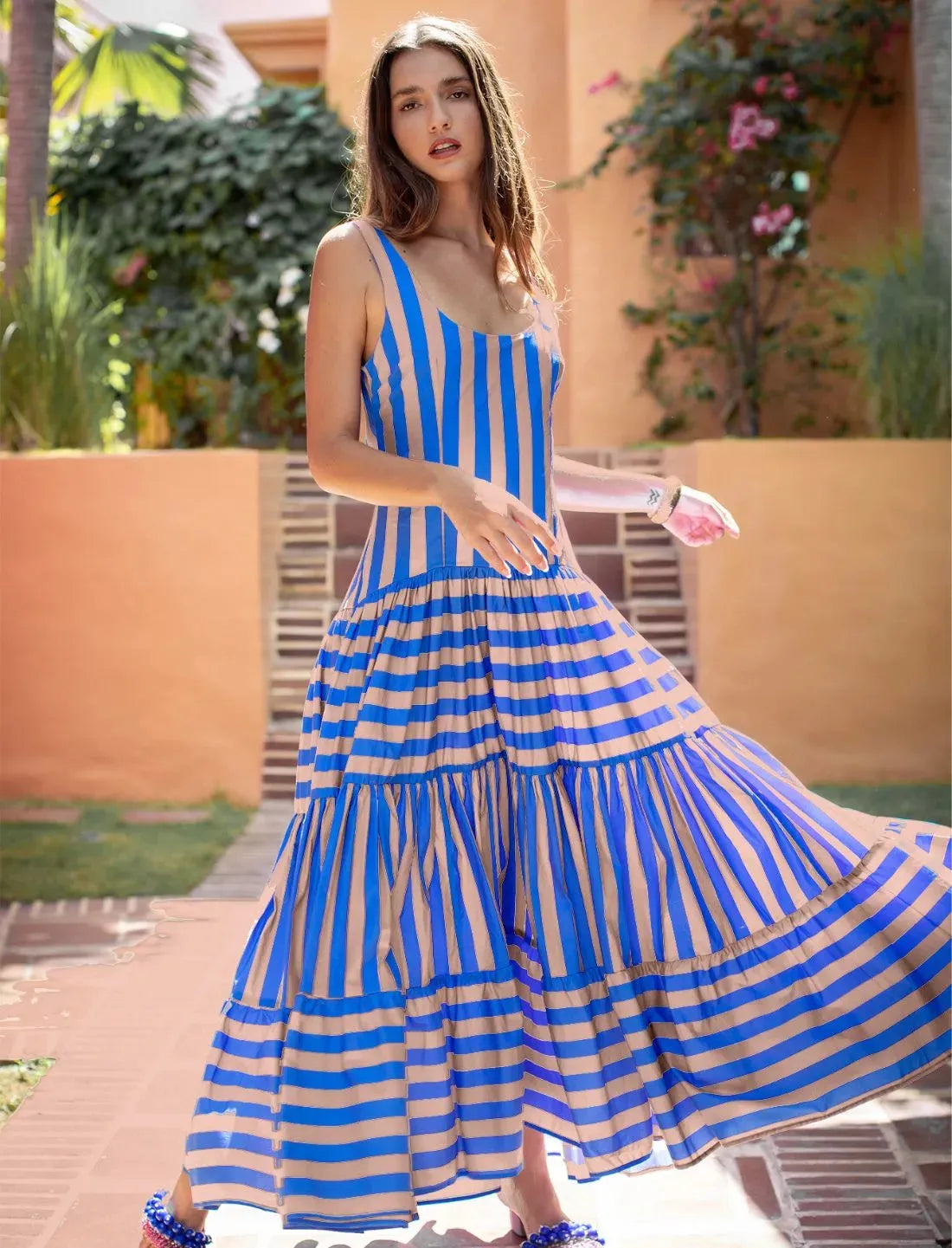 slim fit dress slacks Eliza Striped Maxi Dress – Teal Poppy main image 0