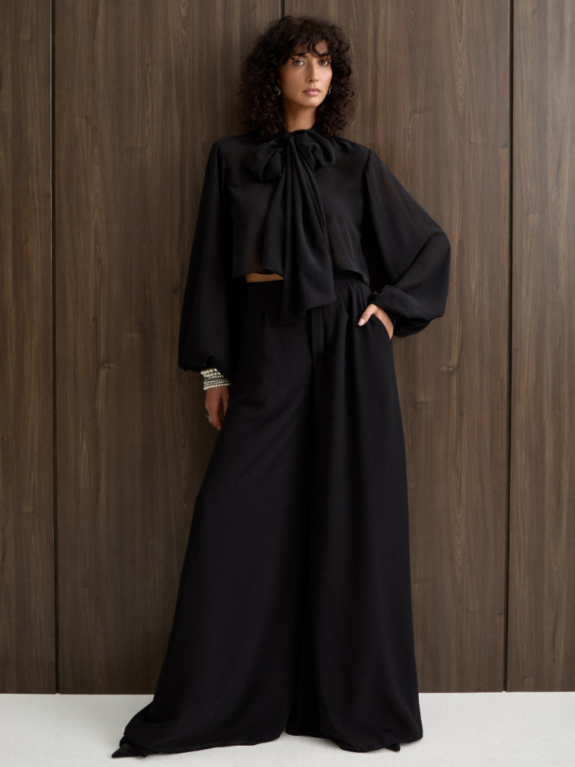 Andrea Pussy Bow Cropped Blouse