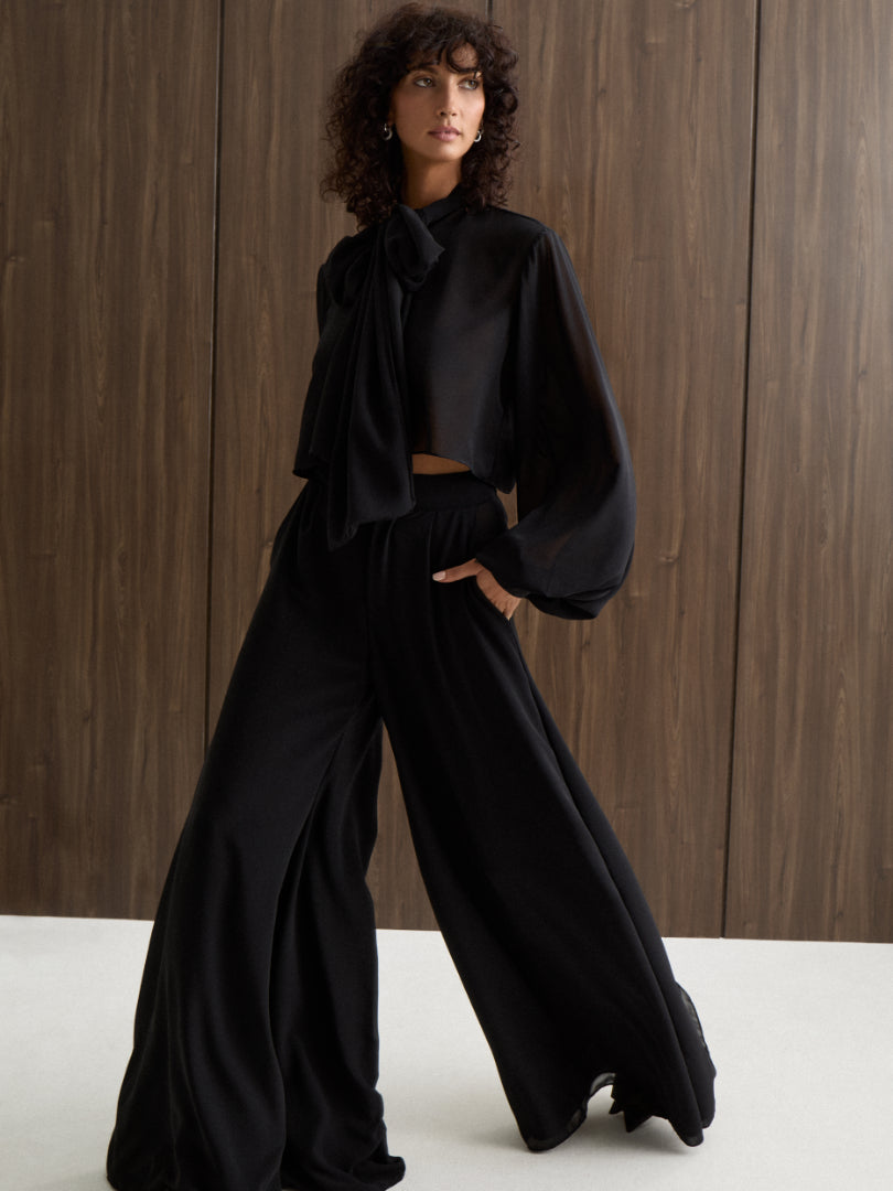 Andrea Pussy Bow Cropped Blouse