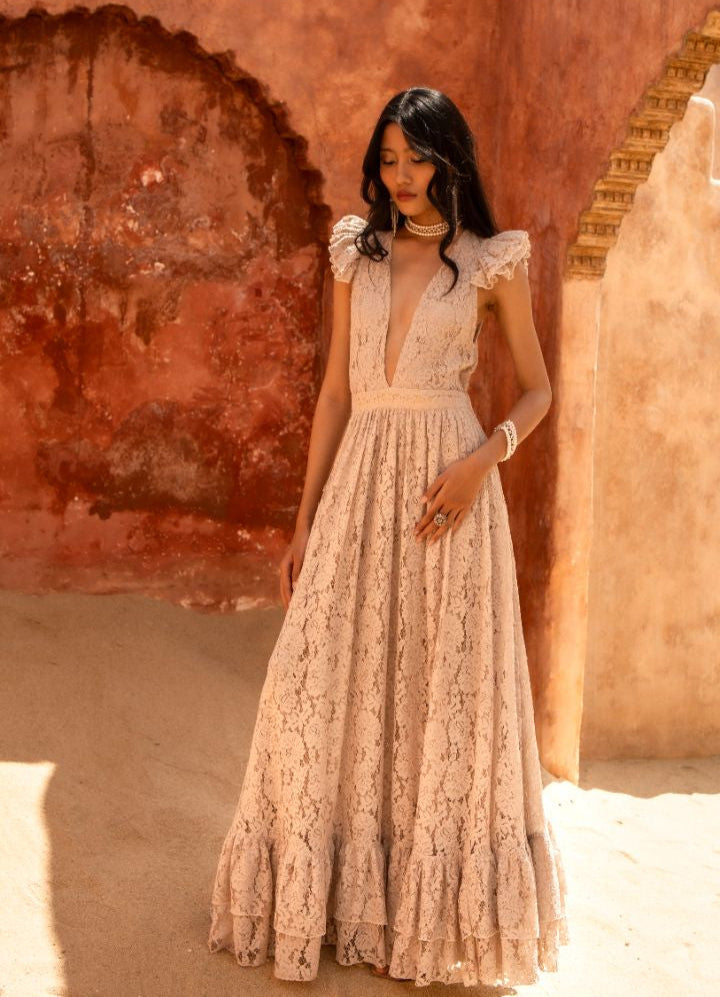 monica formal dress Erika Pea MONICA MAXI DRESS Sand Lace / S/M