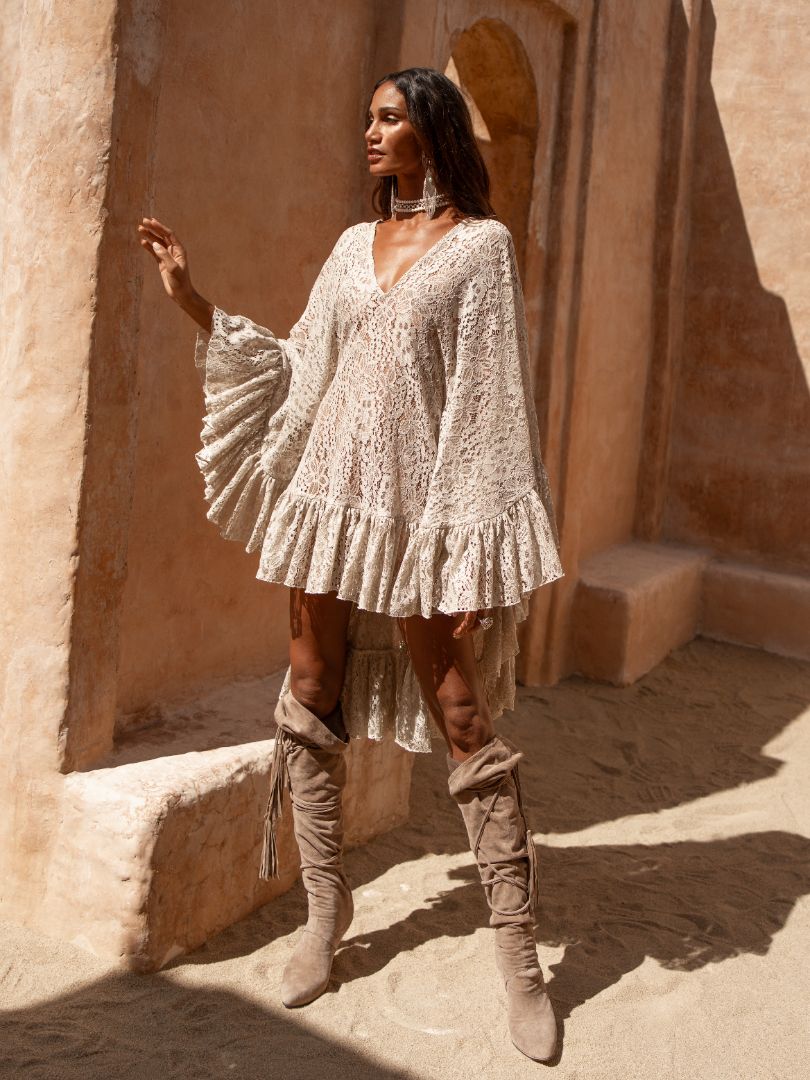 AGATHA MINI KAFTAN Stone Lace / O/S