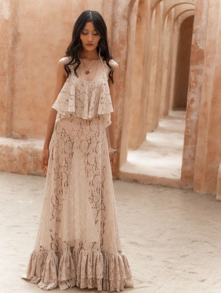 Erika Peña JEANINE MAXI DRESS Sand Lace / S/M