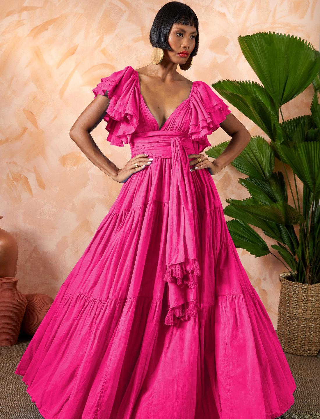 Romantic maxi dress with sleeves sale
