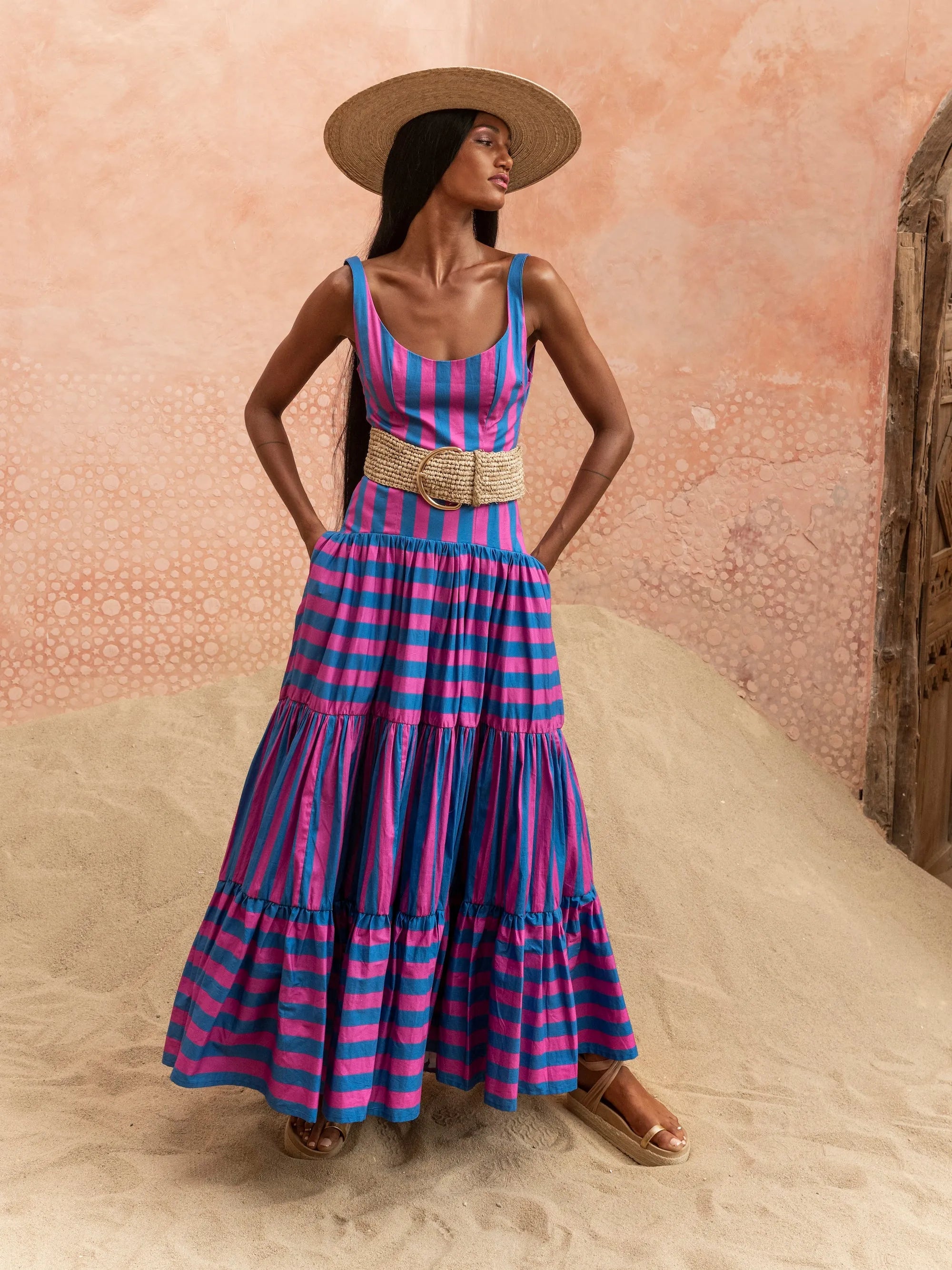 knee length dresses for ladies SELENA MAXI DRESS STRIPE