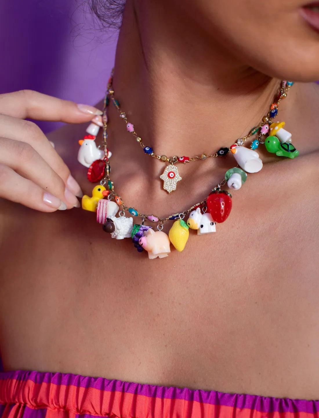 FATIMA DOUBLE CHARMED NECKLACE - Erika Peña