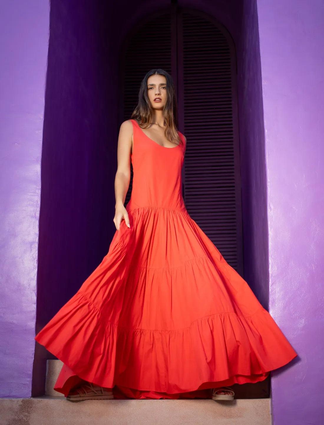 SELENA MAXI DRESS CORAL - Erika Peña