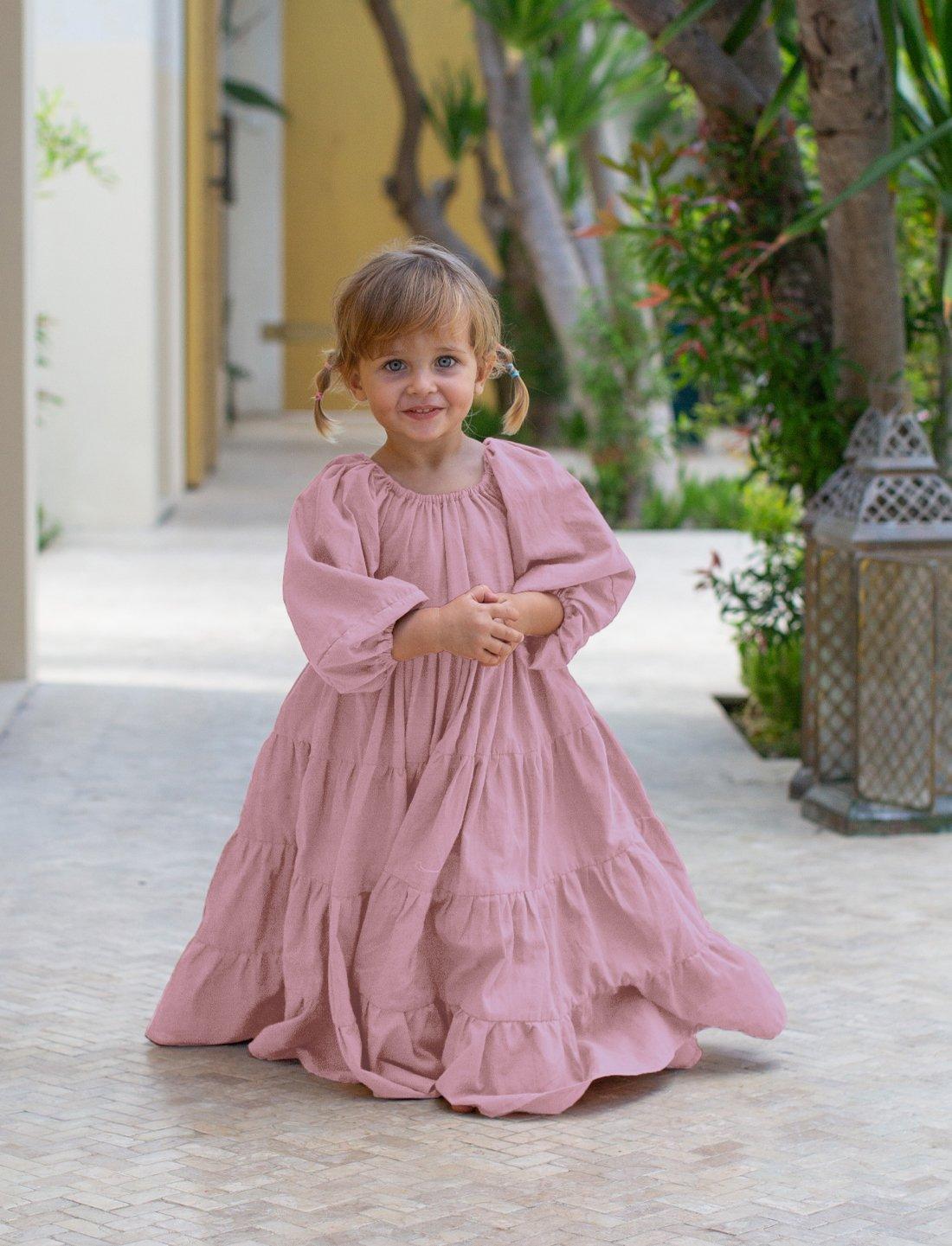 Brielle Full Sleeve Tiered Little Girls Dress - DESERT - Erika Peña