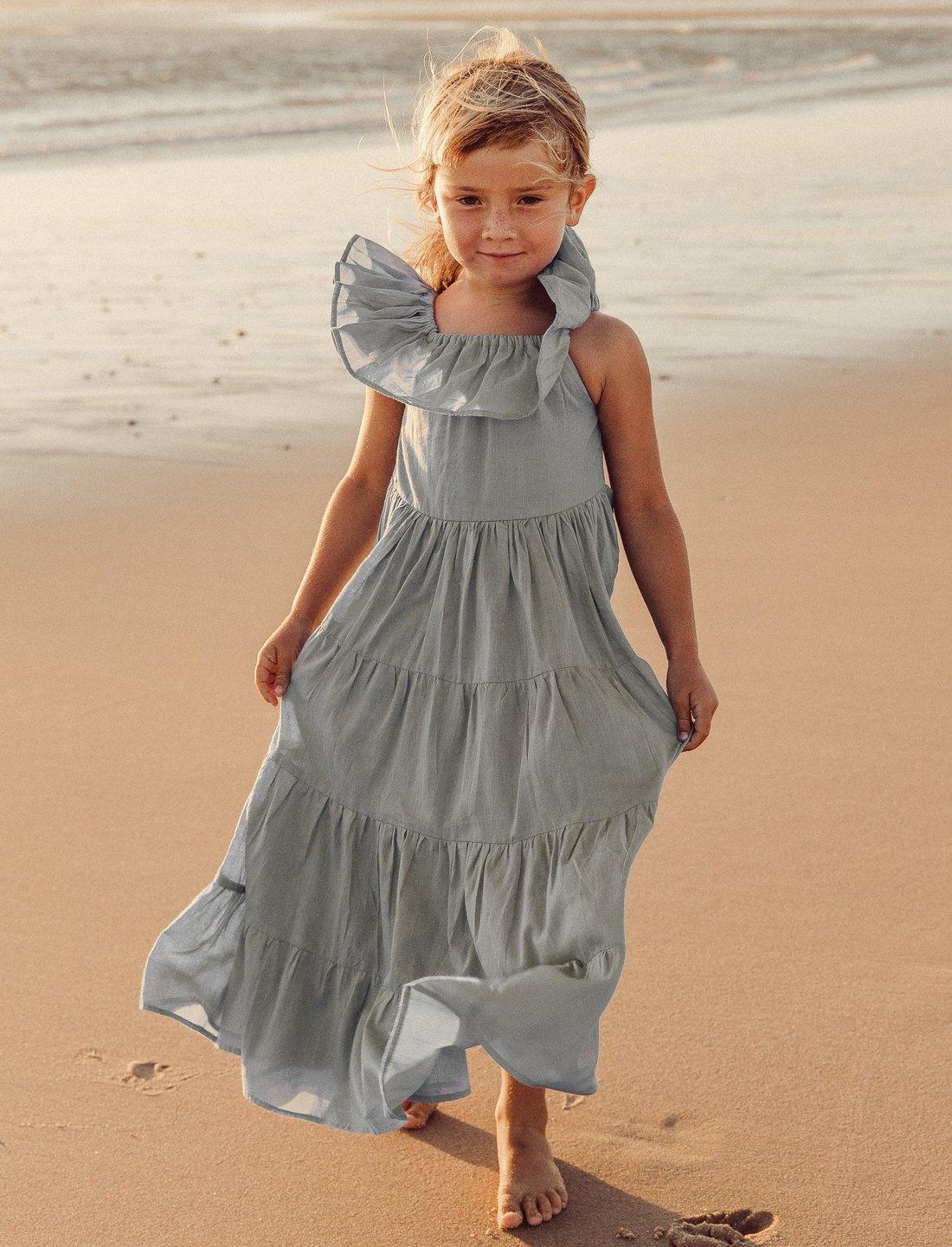 Rita Off the Shoulder Ruffled Tiered Little Girls Dress - STONE - Erika Peña