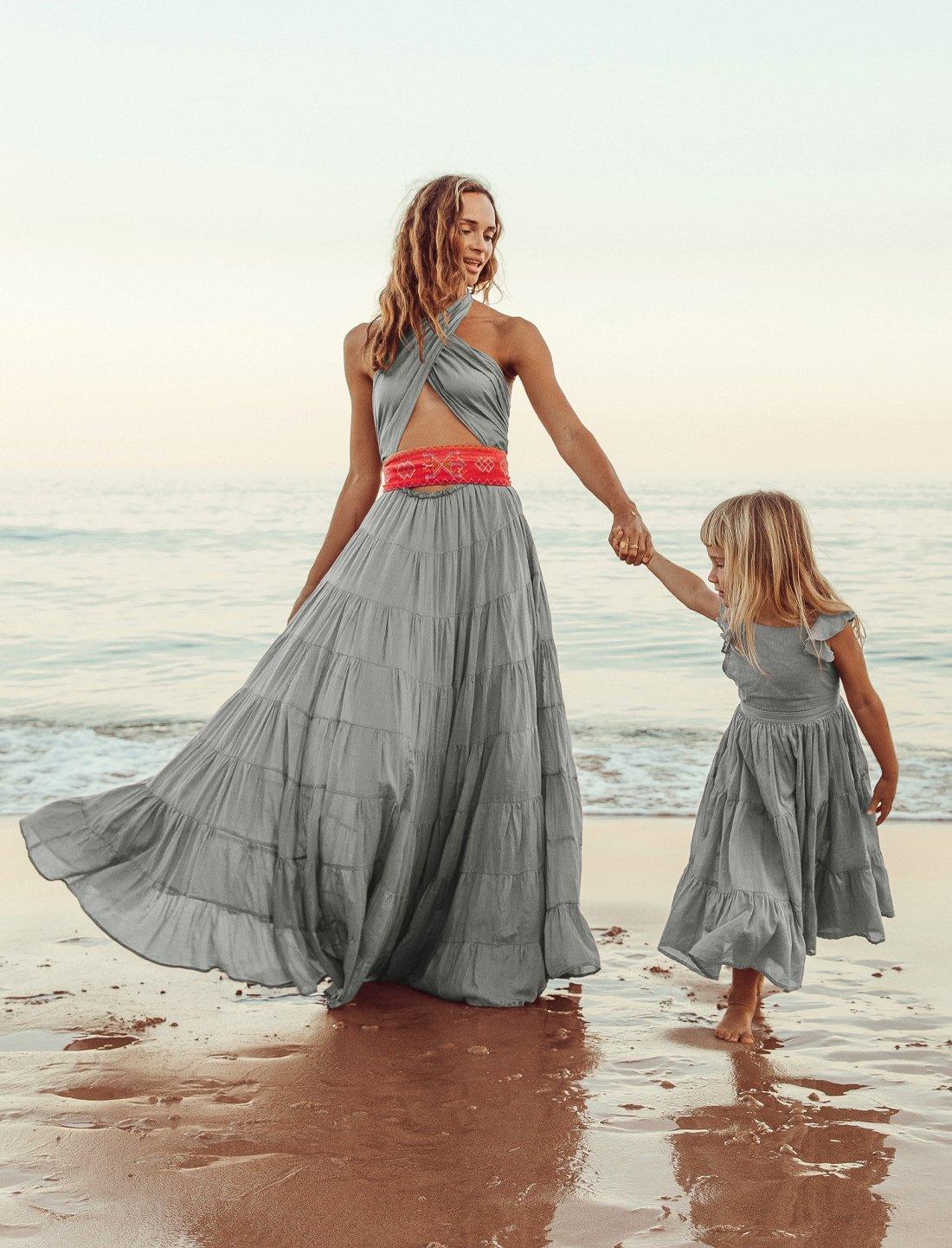 Lolita Apron Ruffled Sleeved Tiered Little Girls Dress - STONE - Erika Peña