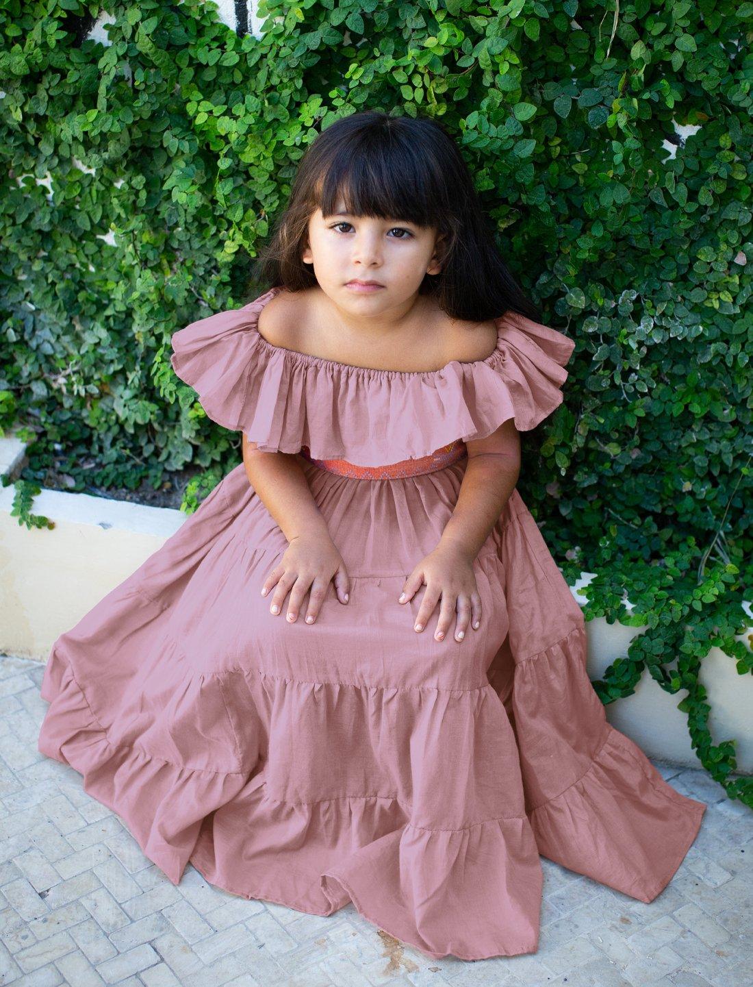 Rita Off the Shoulder Ruffled Tiered Little Girls Dress