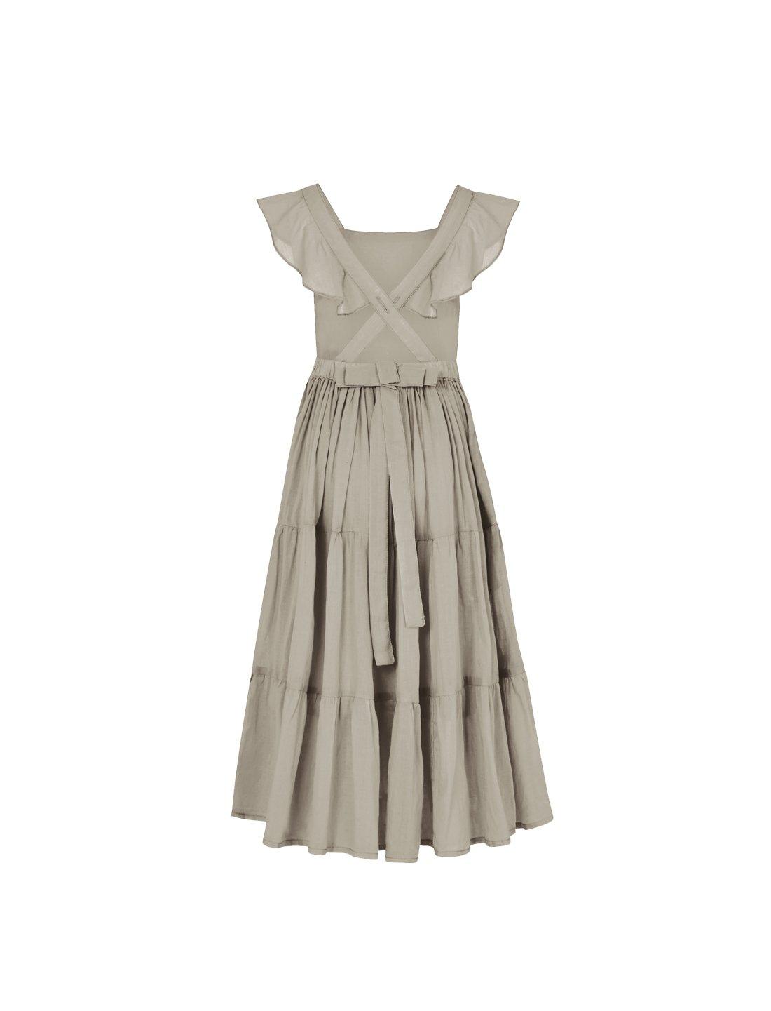 Lolita Apron Ruffled Sleeved Tiered Little Girls Dress - STONE - Erika Peña
