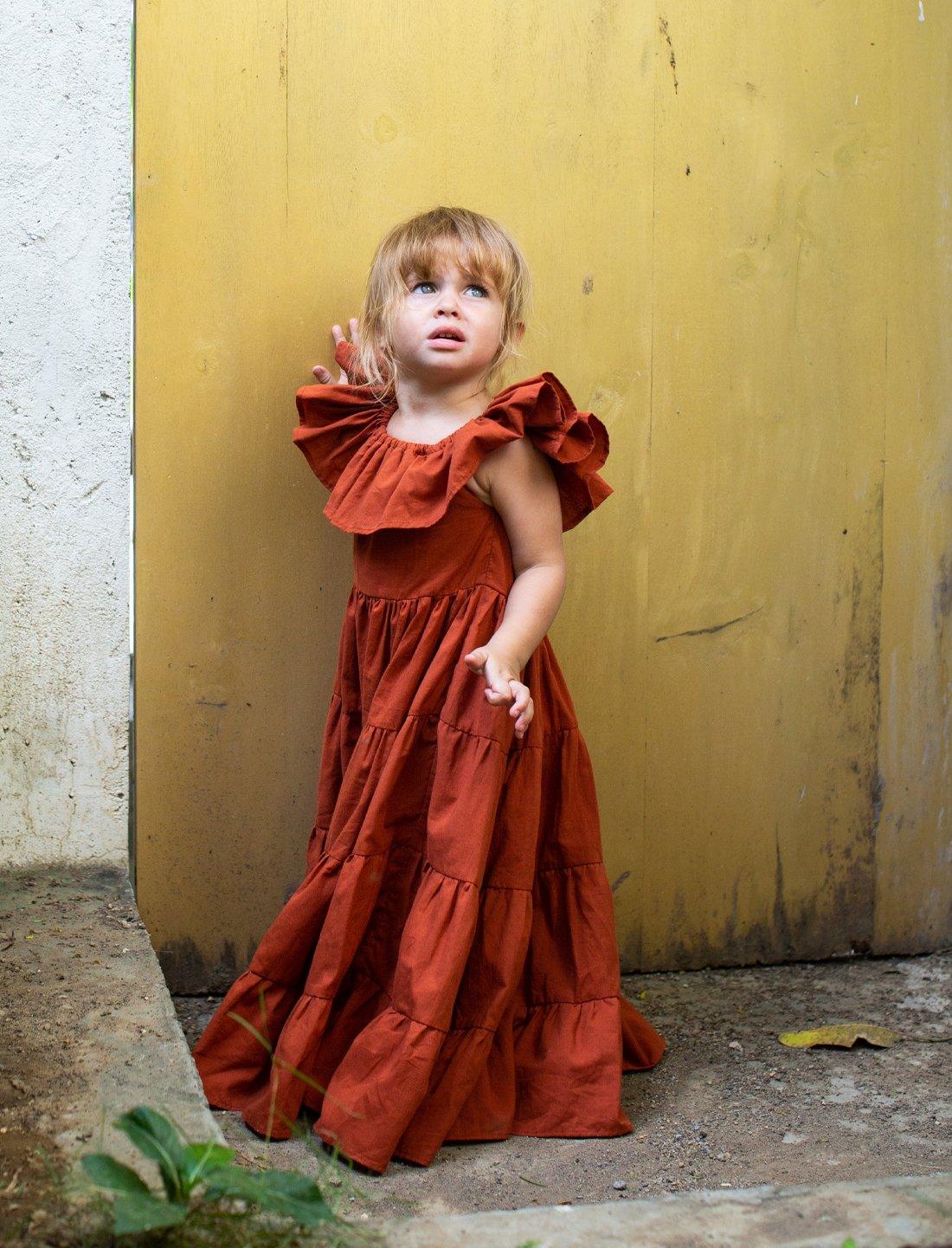 Rita Off the Shoulder Ruffled Tiered Little Girls Dress