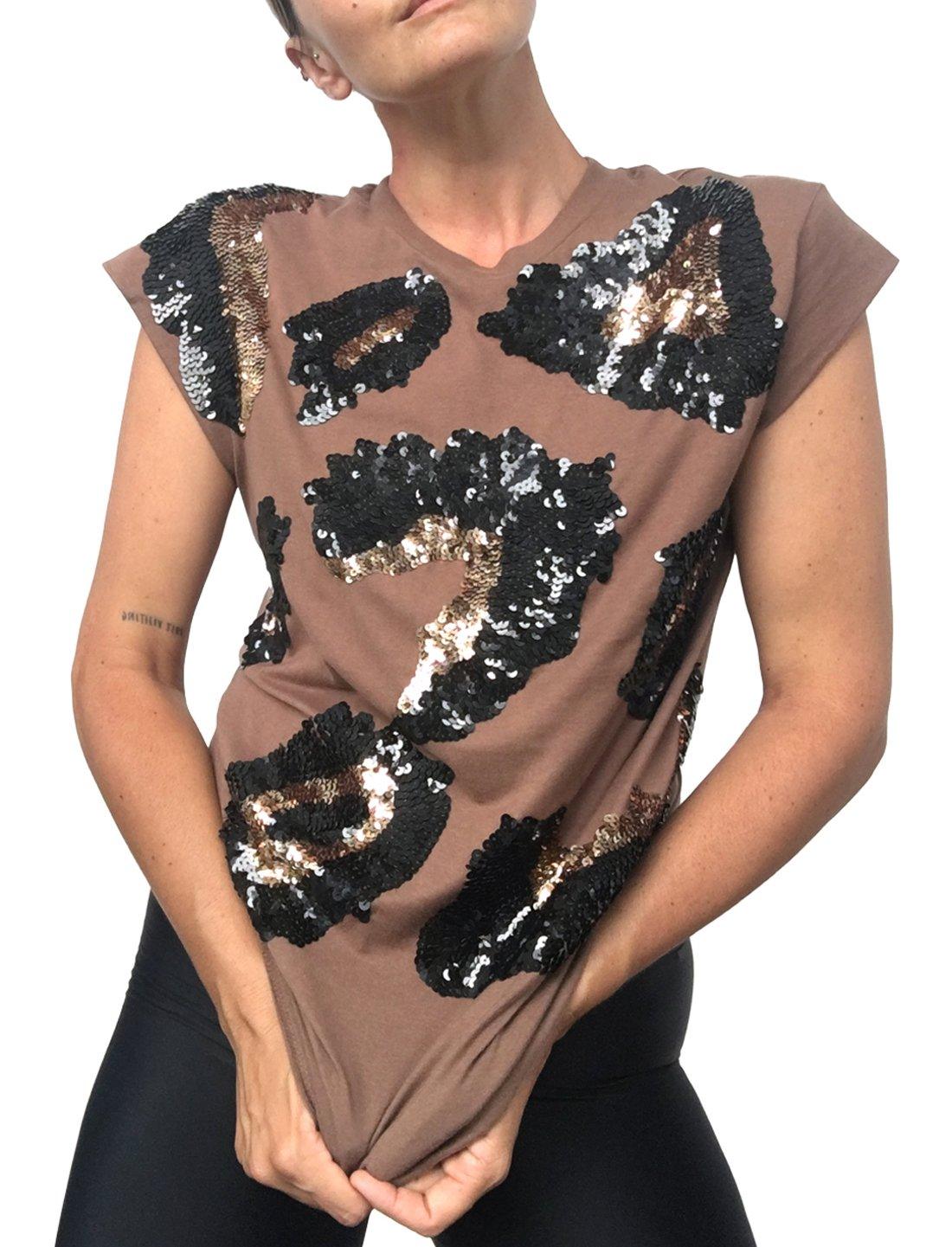 Alexia Sequin Leopard Beaded TeeShirt - Erika Peña