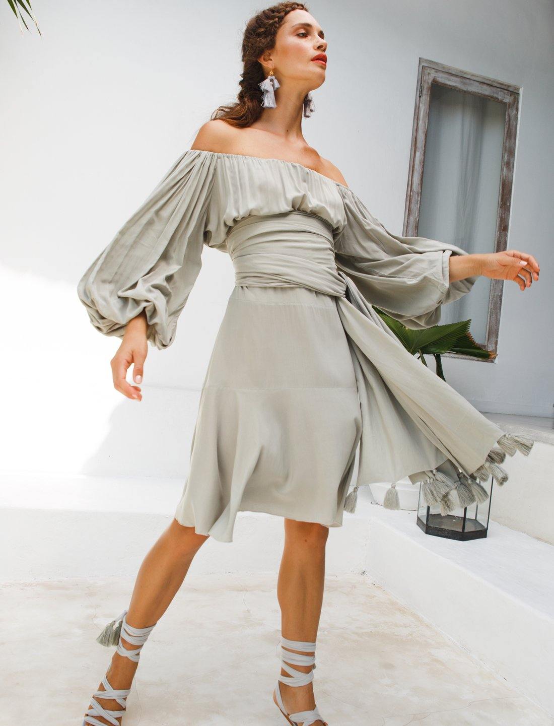 marissa midi dress Erika Peña MARISSA BOHO MIDI DRESS STONE / XS