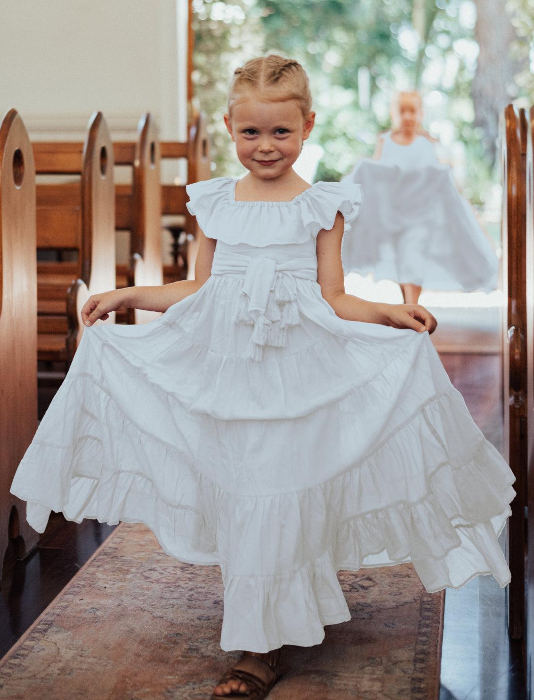 Rita Off the Shoulder Ruffled Tiered Little Girls Dress - Erika Peña