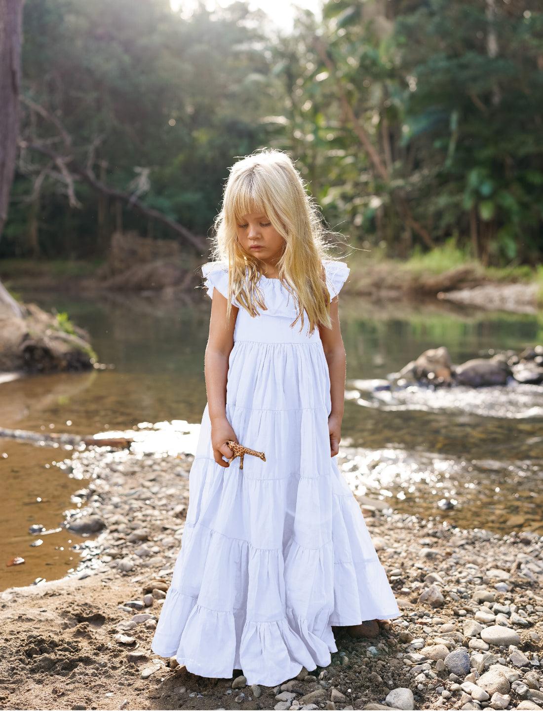 Rita Off the Shoulder Ruffled Tiered Little Girls Dress - Erika Peña