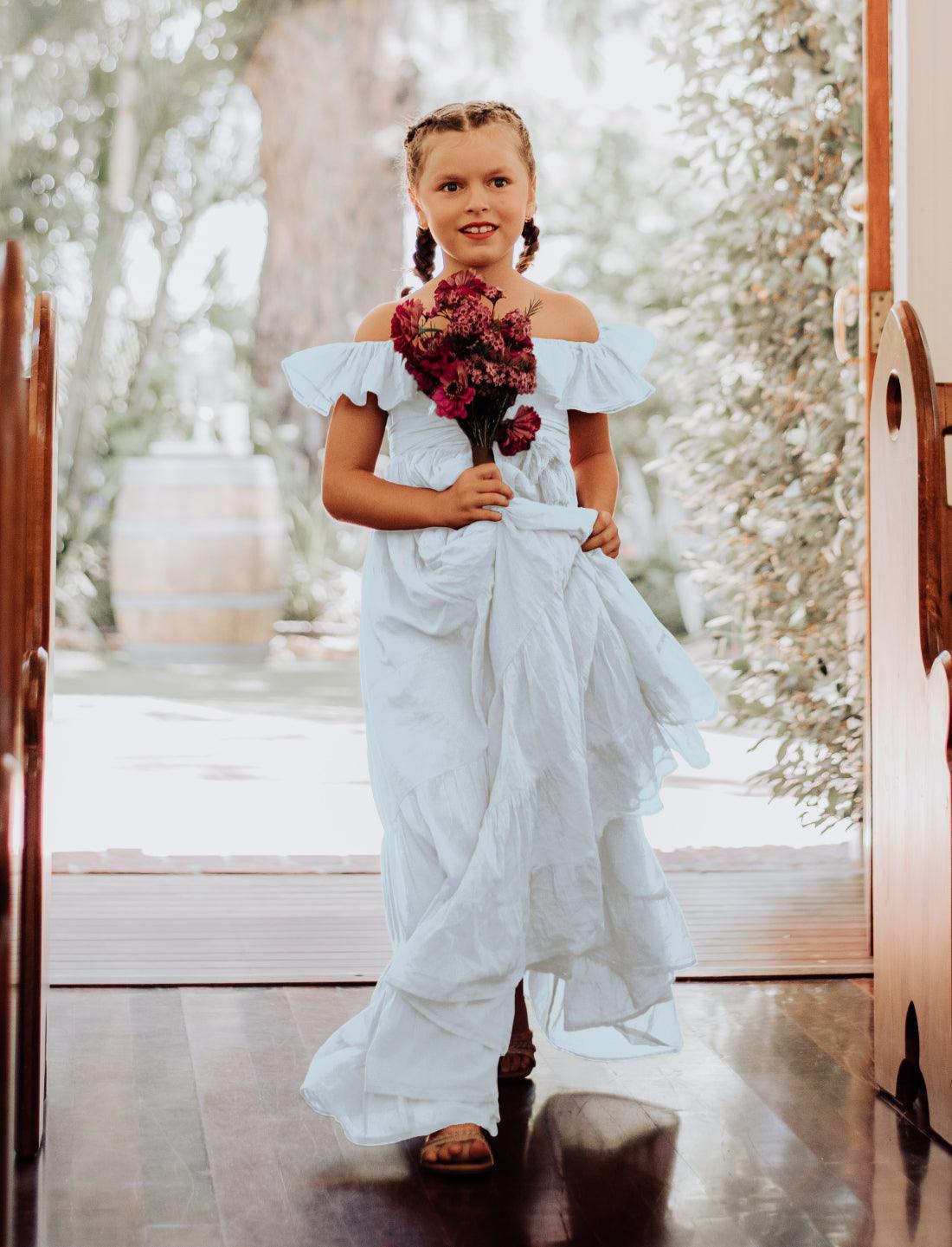 Rita Off the Shoulder Ruffled Tiered Little Girls Dress - Erika Peña