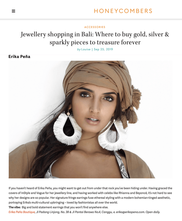 Erika Peña Featured as One of the Top Boutique in Bali in HoneyCombers - Erika Peña