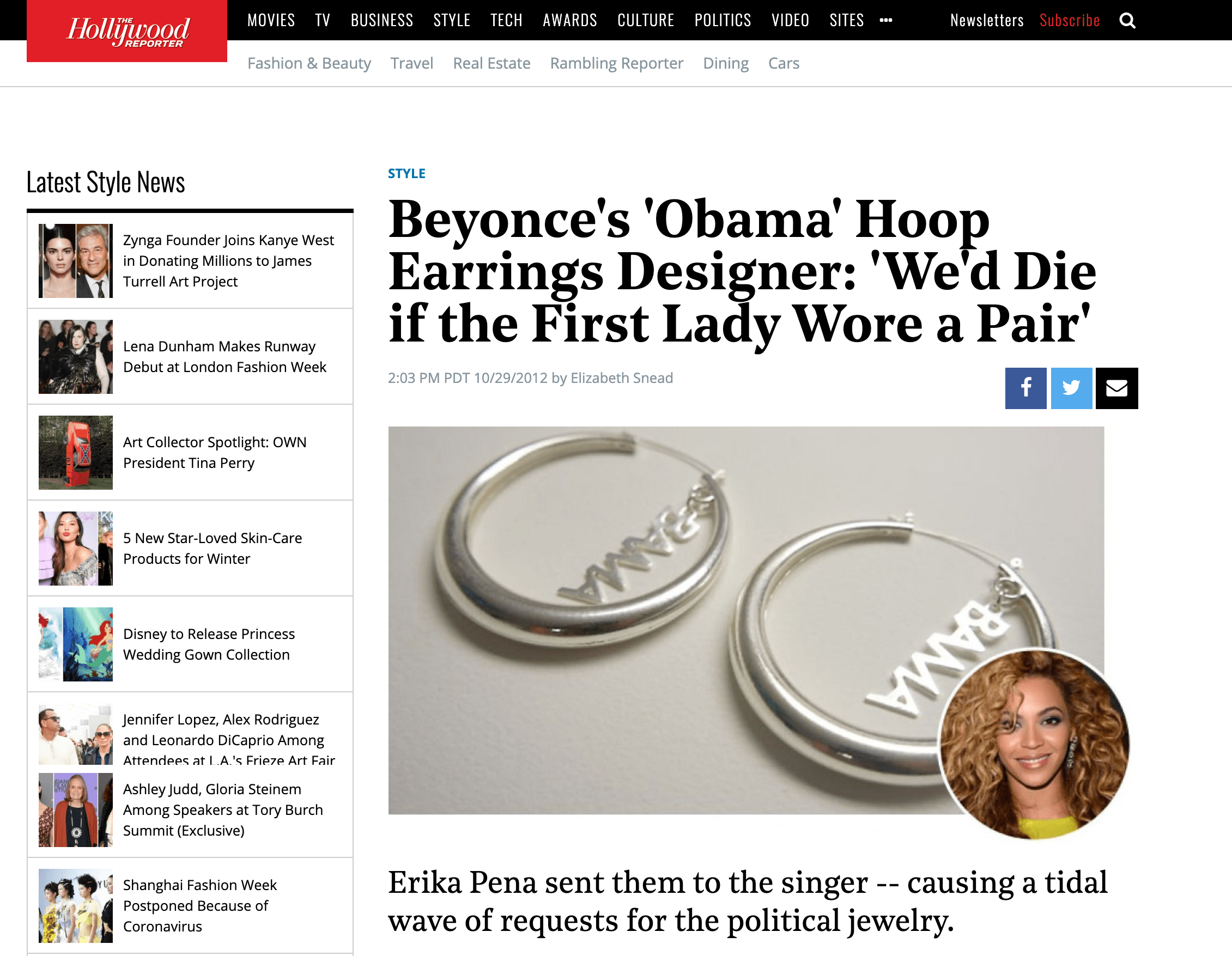 The Hollywood Reporter October 2012 Blog - Erika Peña