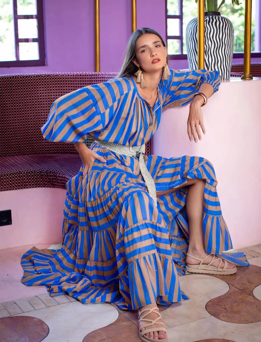 ELLA WOMEN BOHEMIAN MAXI DRESS STRIPE