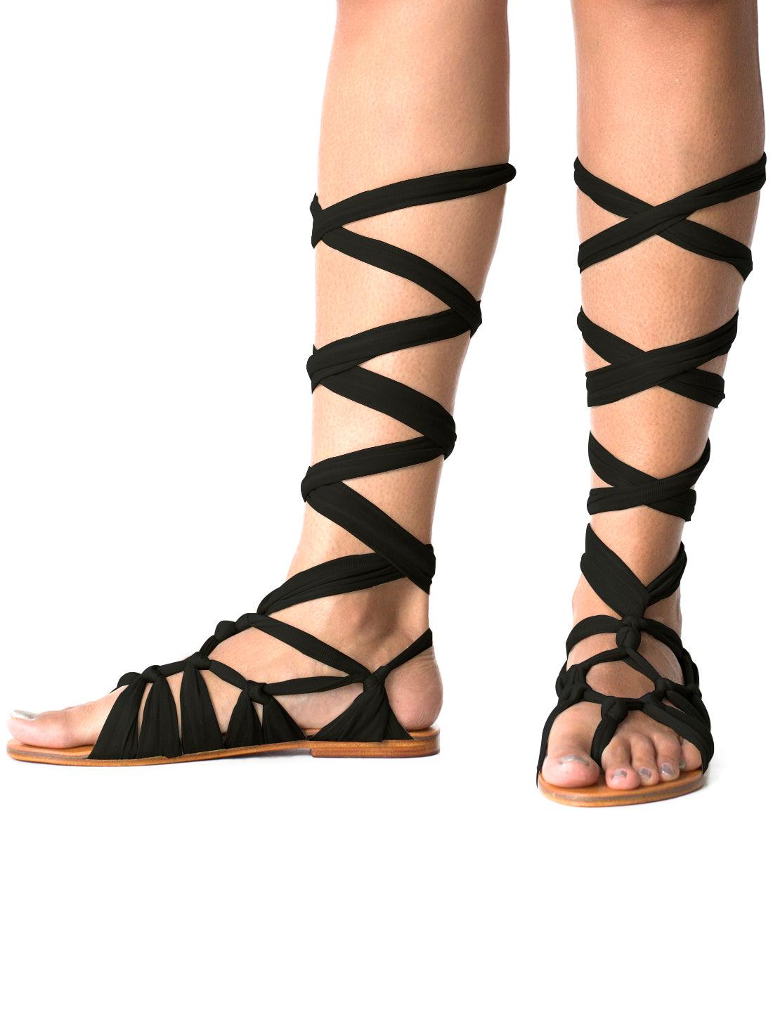 Camren Black Leather Lace-Up Thong Sandals