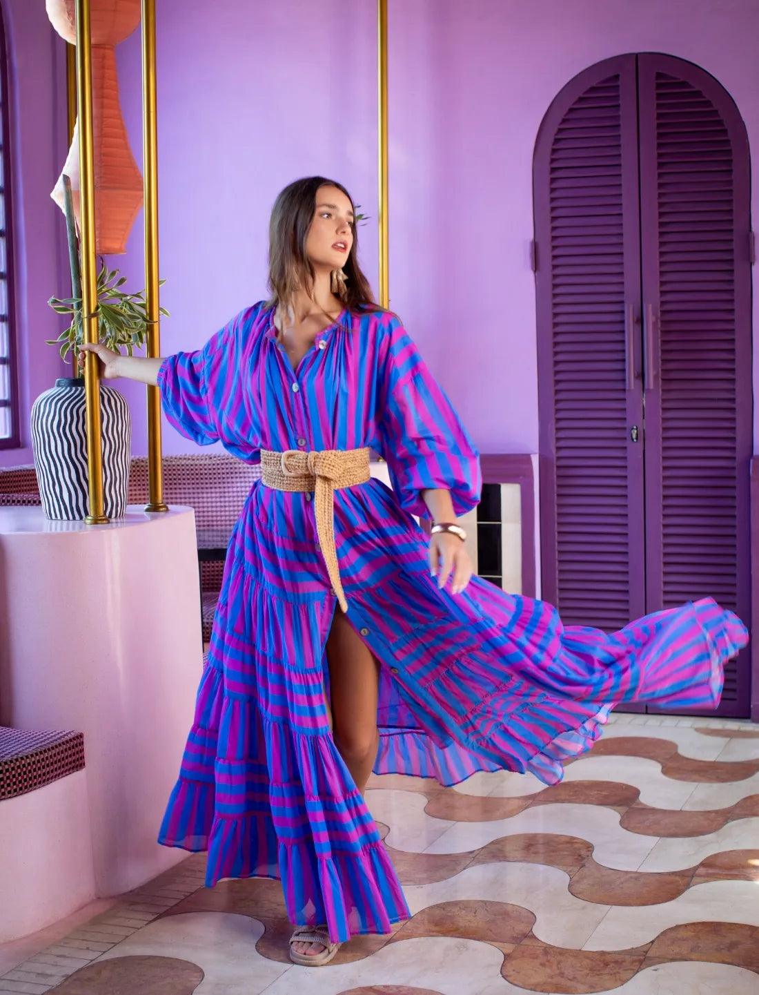 ELLA WOMEN BOHEMIAN MAXI DRESS STRIPE - Erika Peña