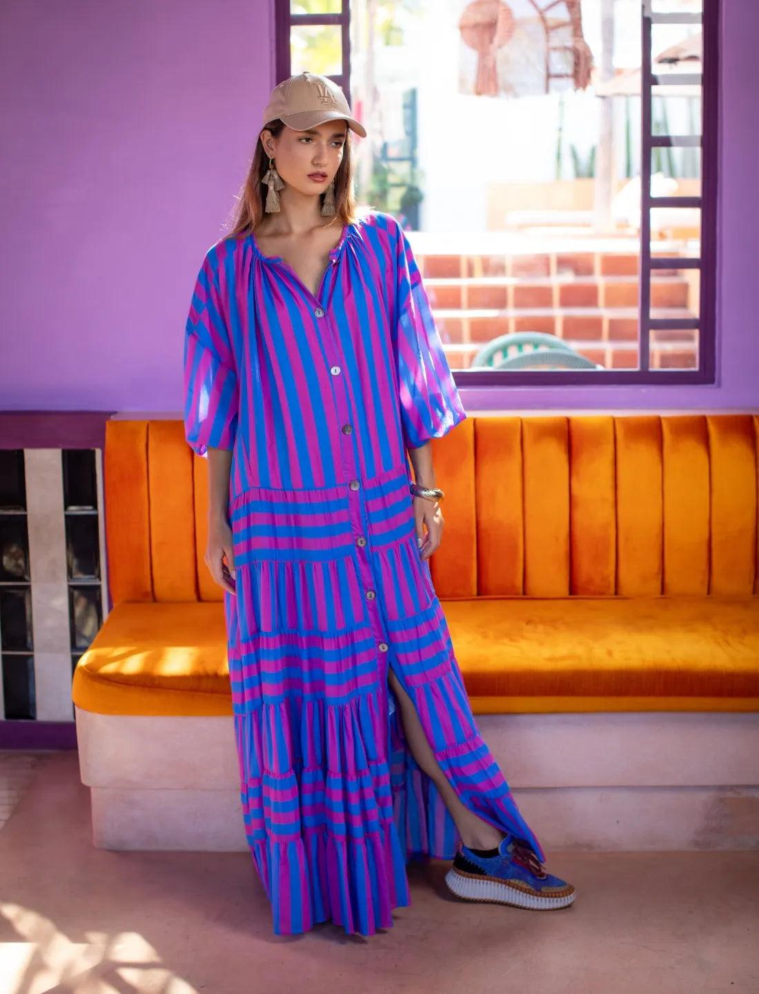 ELLA WOMEN BOHEMIAN MAXI DRESS STRIPE - Erika Peña