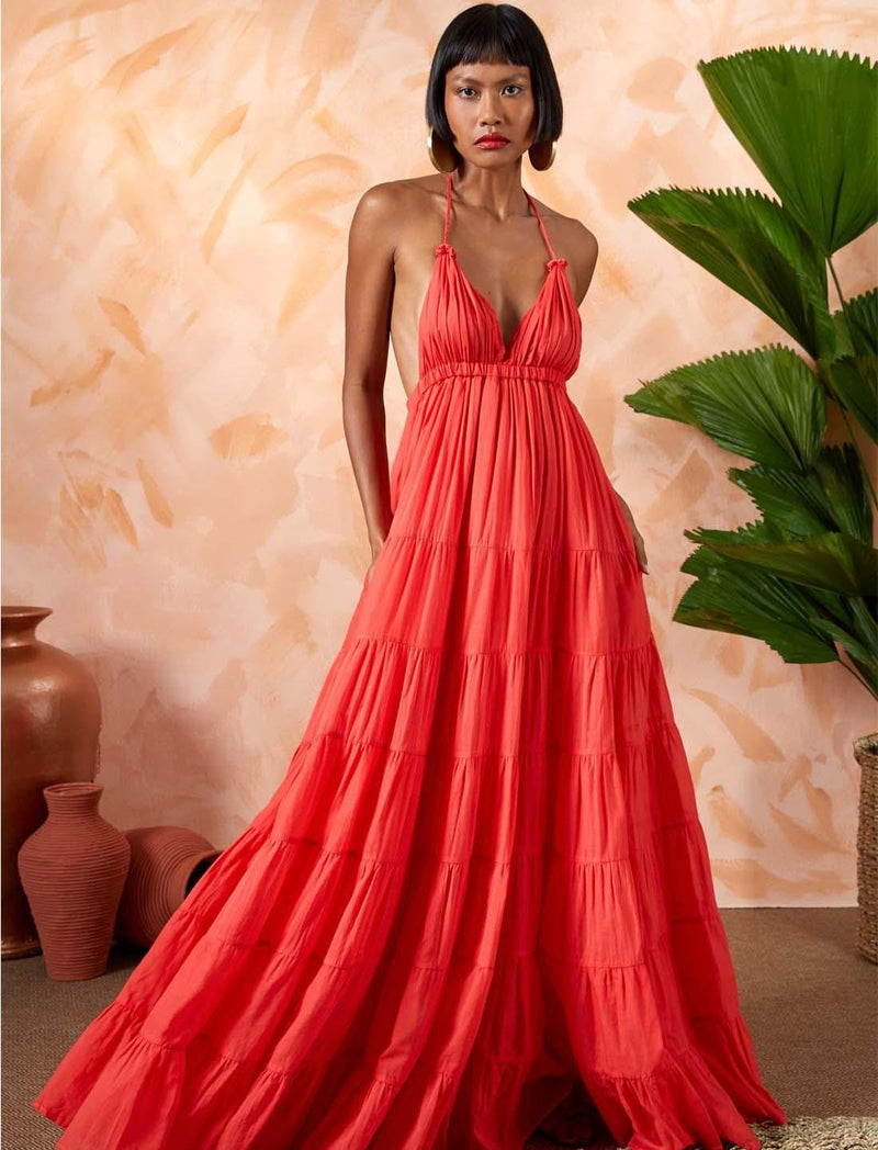 Bohemian Silk Halter Maxi Dress