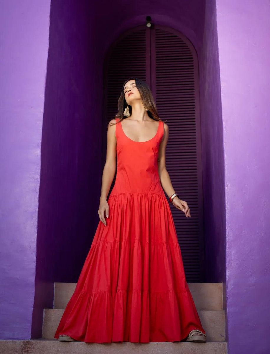Coral red maxi dress new arrivals