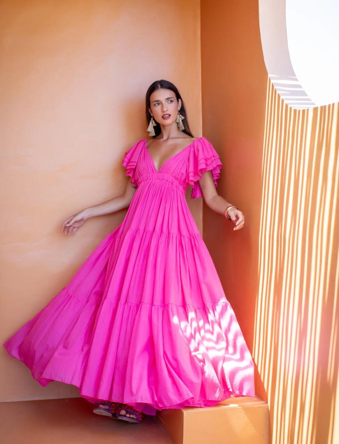 VALE MAXI DRESS WITH SLEEVES - Erika Peña