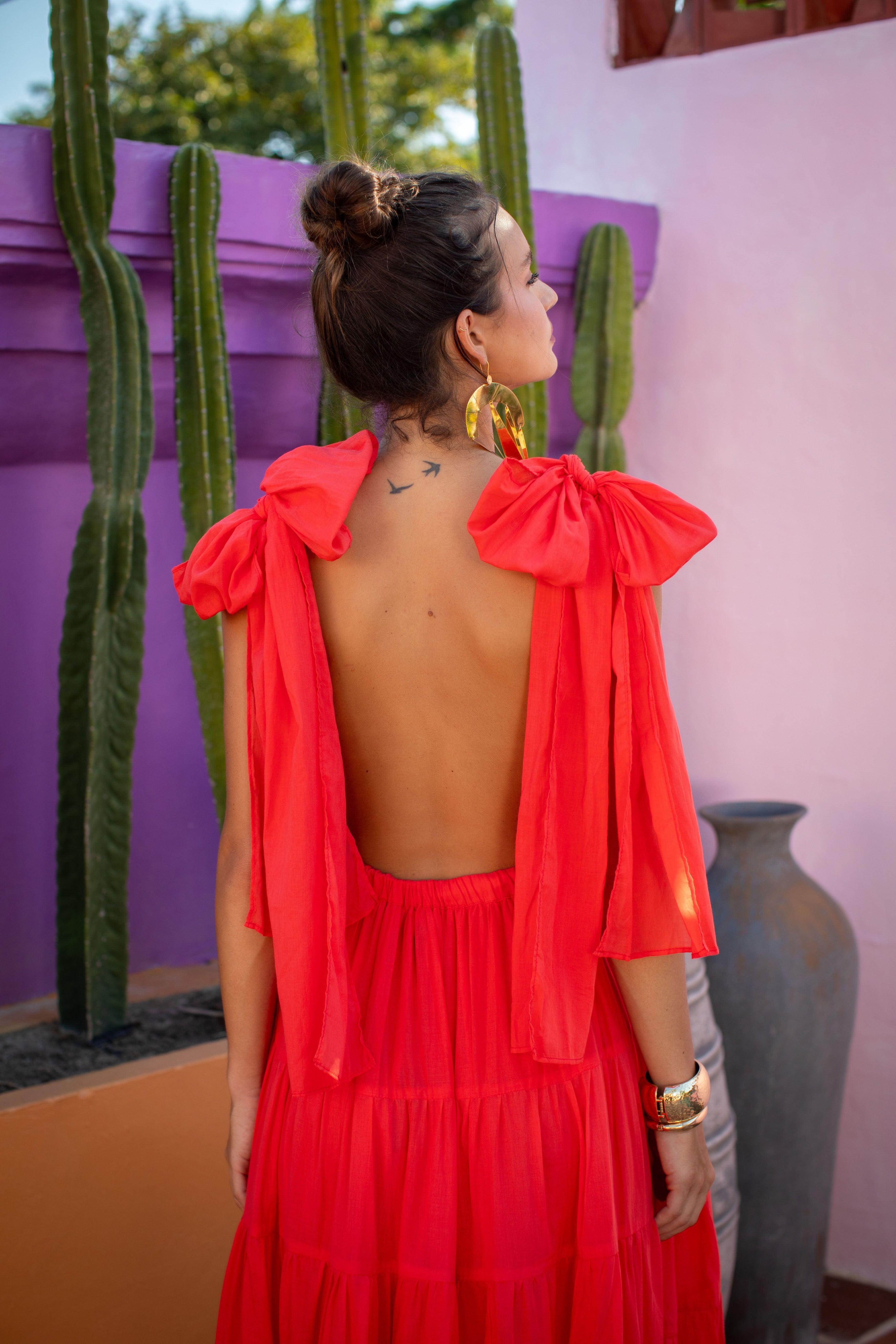 VEA MAXI DRESS CORAL - Erika Peña