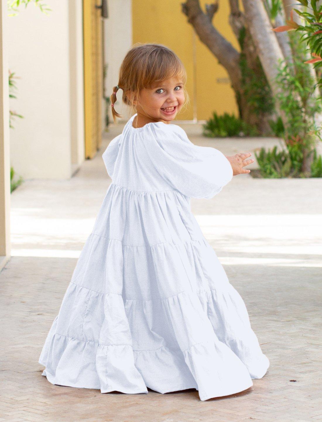 Brielle Full Sleeve Tiered Little Girls Dress - WHITE - Erika Peña