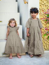 Brielle Full Sleeve Tiered Little Girls Dress - STONE - Erika Peña