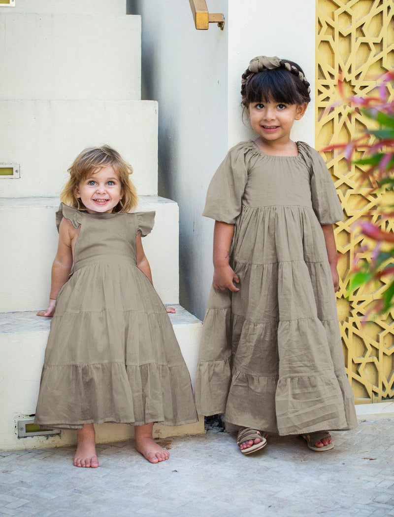 Brielle Full Sleeve Tiered Little Girls Dress - STONE - Erika Peña