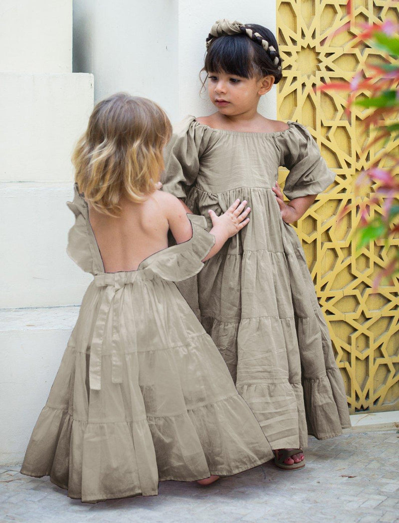 Brielle Full Sleeve Tiered Little Girls Dress - STONE - Erika Peña