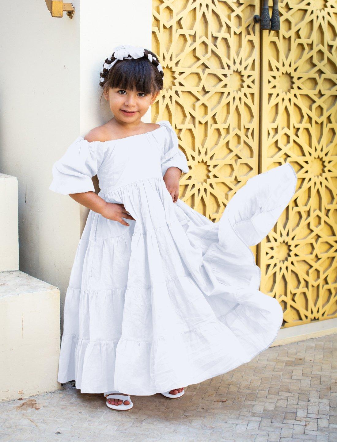 Brielle Full Sleeve Tiered Little Girls Dress - WHITE - Erika Peña