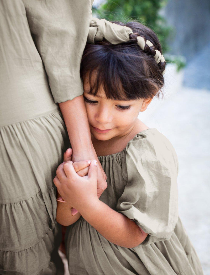 Brielle Full Sleeve Tiered Little Girls Dress - STONE - Erika Peña