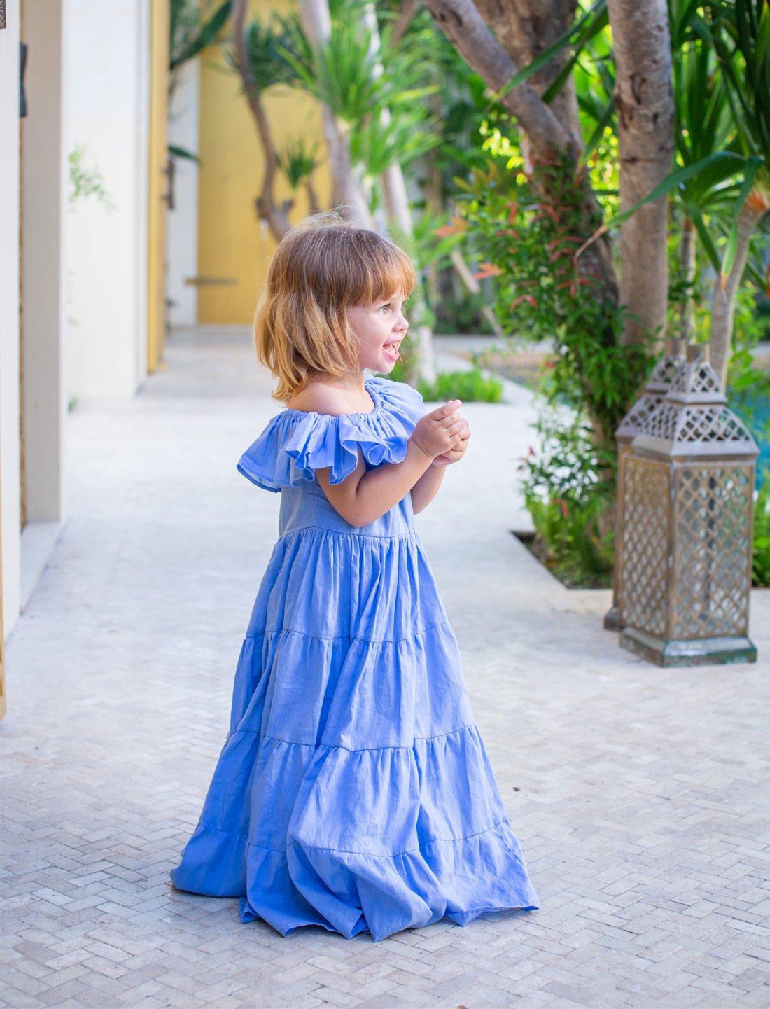 Rita Off the Shoulder Ruffled Tiered Little Girls Dress - CHAMBRAY - Erika Peña