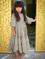 Brielle Full Sleeve Tiered Little Girls Dress - STONE - Erika Peña