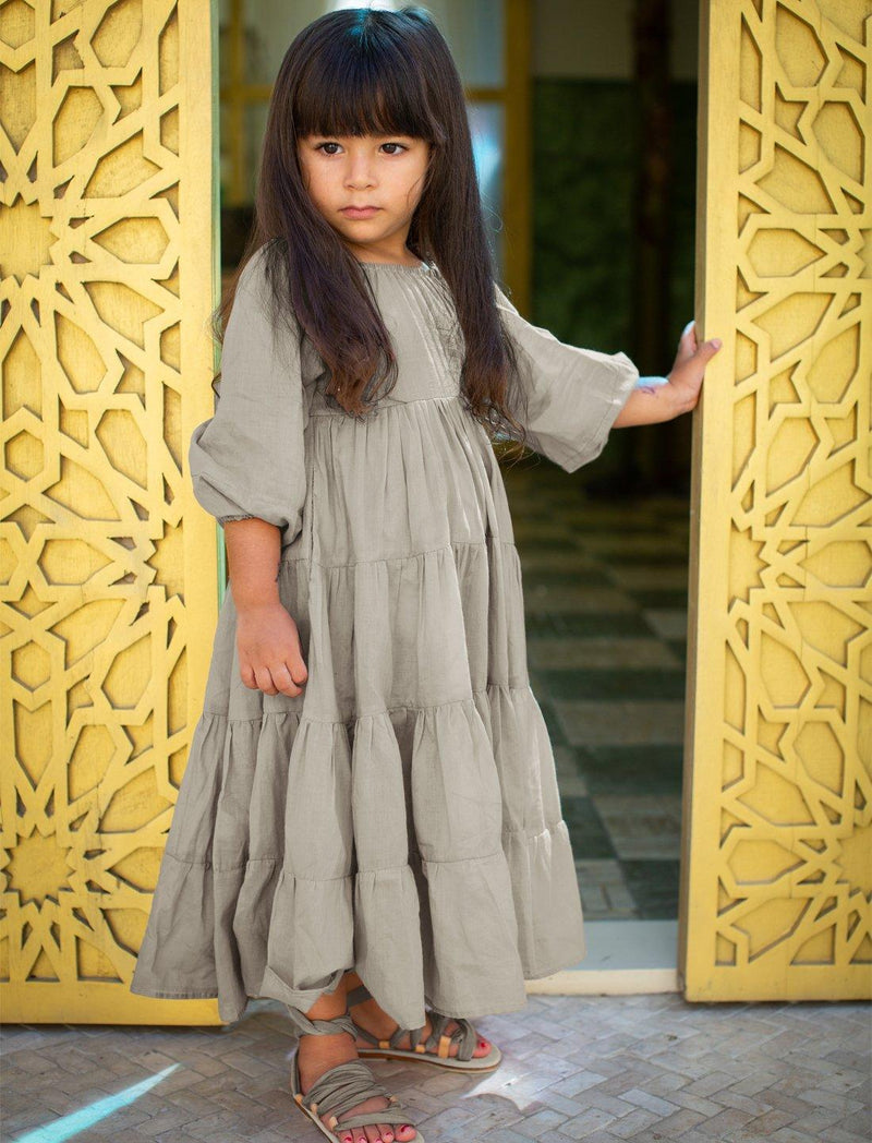 Brielle Full Sleeve Tiered Little Girls Dress - STONE - Erika Peña