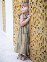Carmencita Tassel Straps Tie Tiered Singlet Little Girl Dress - STONE - Erika Peña