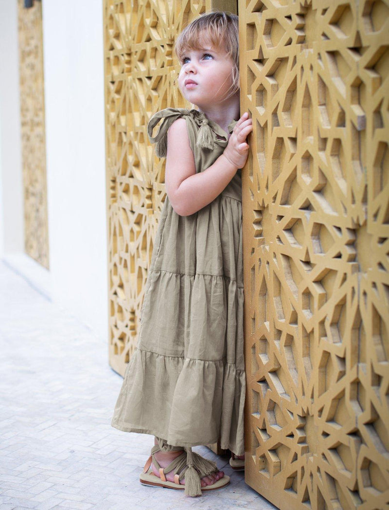 Carmencita Tassel Straps Tie Tiered Singlet Little Girl Dress - STONE - Erika Peña