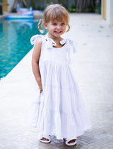 Carmencita Tassel Straps Tie Tiered Singlet Little Girl Dress - WHITE - Erika Peña