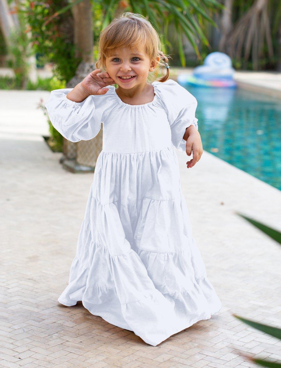 Brielle Full Sleeve Tiered Little Girls Dress - WHITE - Erika Peña