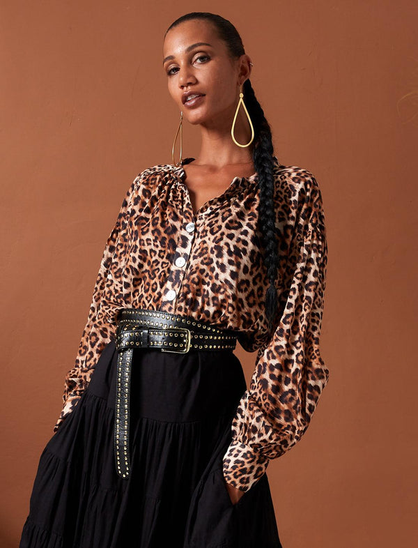 Peasant Sahara Leopard Blouse - Erika Peña