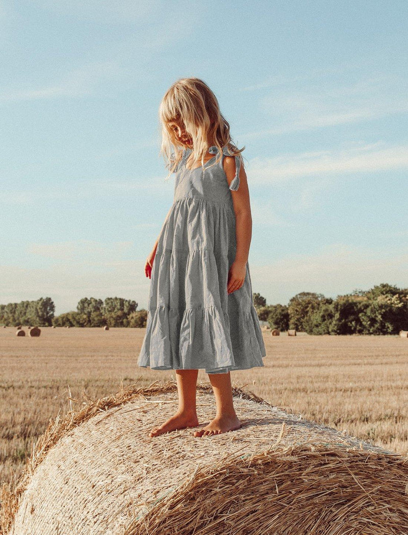 Carmencita Tassel Straps Tie Tiered Singlet Little Girl Dress - STONE - Erika Peña