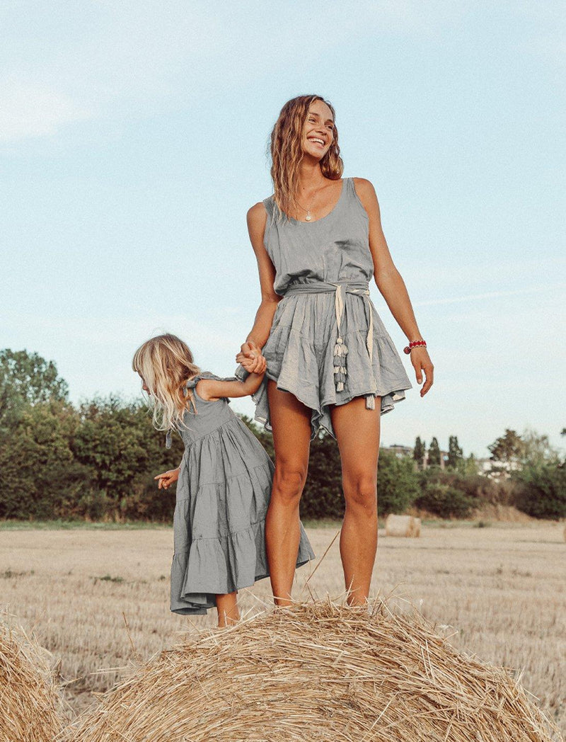 Carmencita Tassel Straps Tie Tiered Singlet Little Girl Dress - STONE - Erika Peña