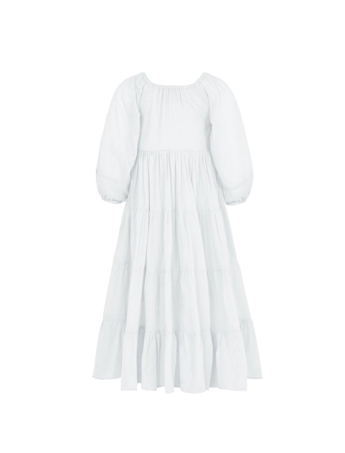 Brielle Full Sleeve Tiered Little Girls Dress - WHITE - Erika Peña