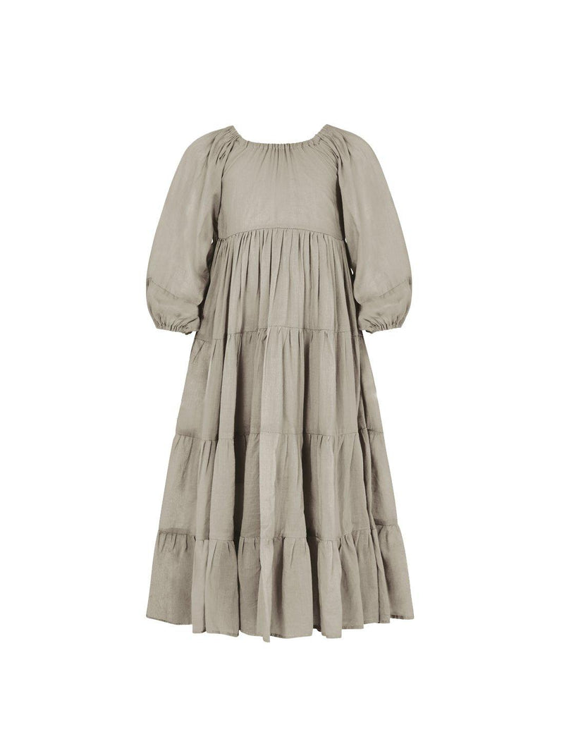 Brielle Full Sleeve Tiered Little Girls Dress - STONE - Erika Peña