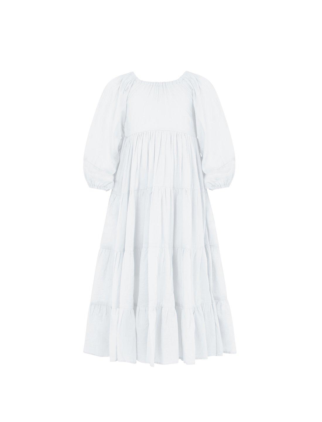 Brielle Full Sleeve Tiered Little Girls Dress - WHITE - Erika Peña
